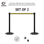 Crowd Control Warehouse CCW Series WBB-200 - Set of 2 Stanchion Retractable Belt Barriers - 11 Foot, Light Green Belt with Black Post - Easy Assembly