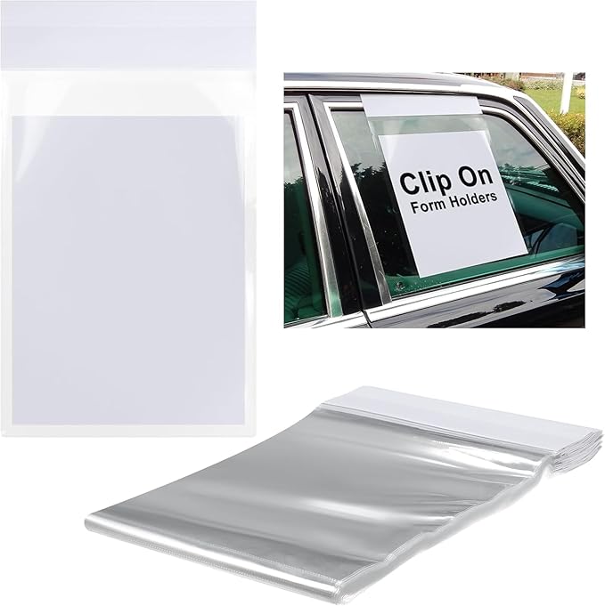 Generic Clip-On Window Form Holders - 9" x 13" Clear Pouch Form Holders for Car Dealership - Convenient Document Display Solution - Pack of 150