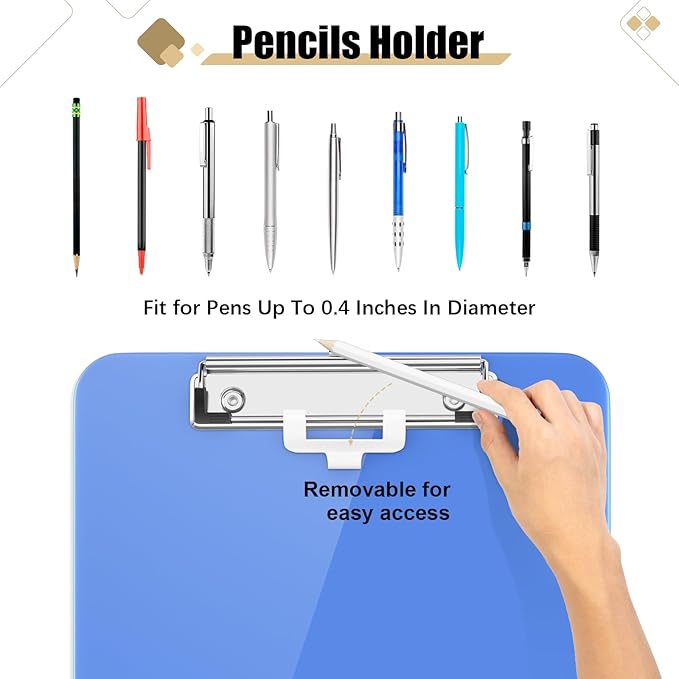 Hongri Plastic Clipboard with Pen Holder, Blue 8.5x11 Letter Size Clip Board for Classroom, Office, Students, Nurses and Women, Low Profile Clip, Size 12.5 x 9 in(Pack of 6)