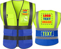 High Visibility Safety Reflective Vest with Pockets and Zipper Construction Hi Vis Work Vest(Neon Yellow/Blue XL)