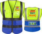 High Visibility Safety Reflective Vest with Pockets and Zipper Construction Hi Vis Work Vest(Neon Yellow/Blue L)