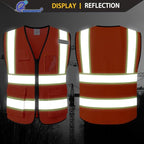 Safety Vest for Men Women Reflective with 5 Pockets and Zipper Front Mesh High Visibility Vest Hi Vis Construction Work Vest,Meets ANSI/ISEA Standards(EK175-Orange-M)