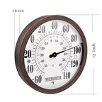 12'' Indoor Outdoor Thermometer Large Numbers, Hanging Decorative Wall Thermometer with Stainless Steel Enclosure, No Battery Needed Weather Thermometers for Patio, Home, Garden Decoration (Bronze)