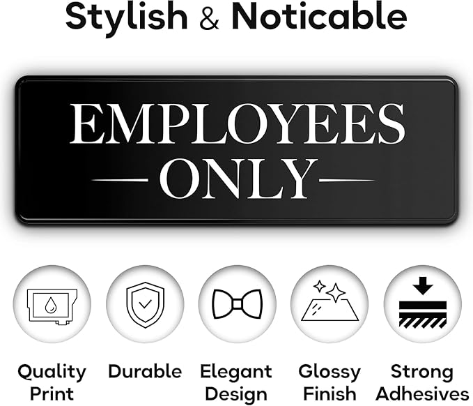ASSURED SIGNS Employees Only Sign Kit For Door - 12 Pack - 3 By 9 Inch - Ideal Employee/Staff Only Signs for Office, Business, Kitchen, Restroom - Ensures Public Do Not Enter Restricted Areas