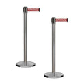 CCW Series RBB-100 - Set of 2 Stanchion Retractable Belt Barriers (7.5 Foot Belt, Red with"NO Parking" White Letters Belt with Satin Stainless Steel Post)