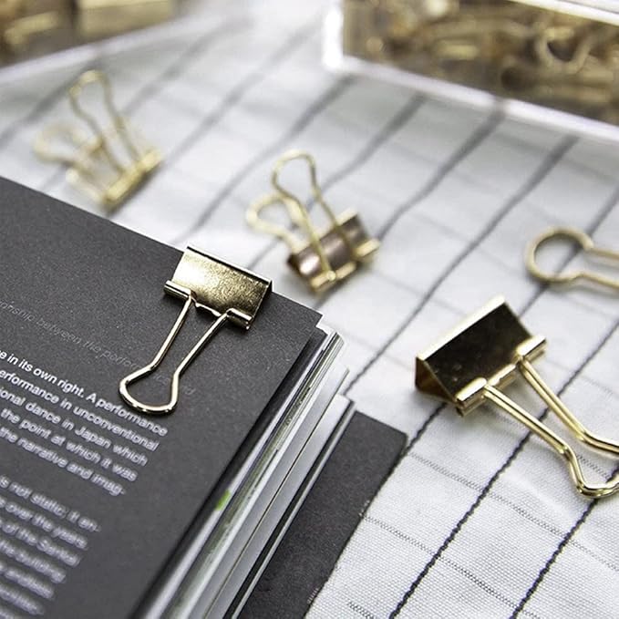 Paper Clips and Binder Clips Set, Metal Assorted Sized Binders with Push Pins, Cute Office Supplies for Desk, Desk Accessories (Gold Set of 3)