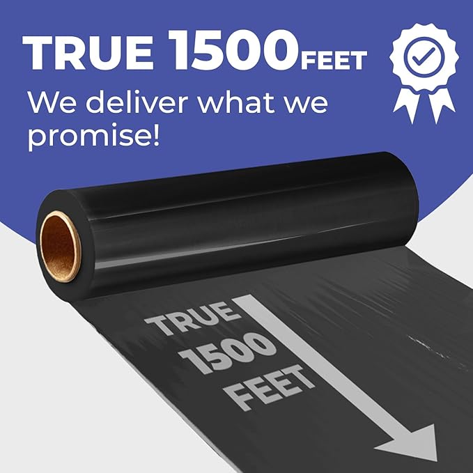 Rosmonde Bulk Plastic Wrap For Moving, 200 Rolls, 80 Gauge Thick Black Industrial Shrink Wrap Roll, True 18" x 1500 ft Stretch Wrap, 3" Core, Black Stretch Film Roll for Warehouses, Moving & Packaging