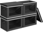 Storage Boxes with Lids - 4 Pack Fabric Clear Window Storage Bins, Large Decorative Storage Bins with Handles, Linen Closet Organizer for Clothes, Towel, Blanket, Black