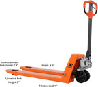 Tory Carrier Pallet Jack Hand Truck Manual Pallet Jacks 5500-Lb. Capacity 21W x 48L Forks Standard Duty, Rubber Handle, Nylon Wheels