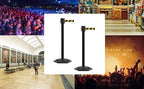 Montour Line MSR760 Set of 2 Retractable Belt Barrier Stanchion, Rubber Base, Black Powder Coated Post (35 ft Red with"This LINE is Closed" White Letters Belt)
