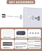 Mifuro Magnetic Glass Whiteboard，24"x18" Wall Mounted Frameless Dry Erase Board for Office, Home & School Ultra White
