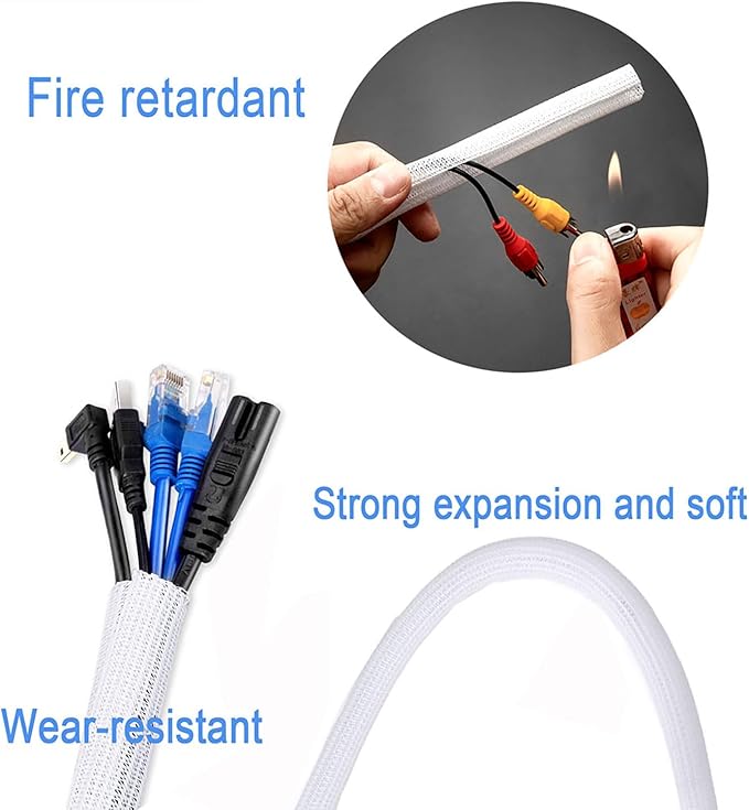 25ft – 3/8 inch White Split Wire Loom Tubing Cord Protector Cable Sleeve – Pet Cord Protector for Cat Chewing, for USB Power Cords Audio Video Wires