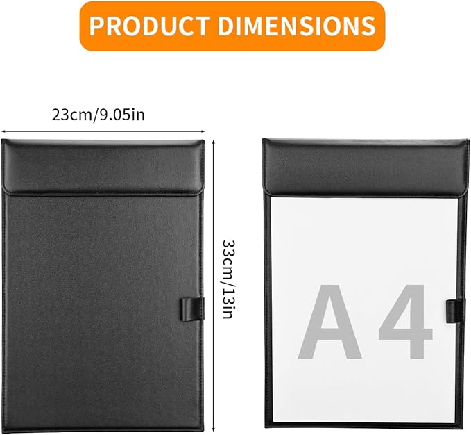 KINGFOM PU Leather Hardboard Office Clipboard, Magnetic Clip A4 Letter Size Clip Boards with Pen Holder for Nurses, Students, Teacher Black 2 Pack
