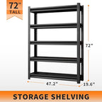 72" H Adjustable Garage Shelving 2500LBS Storage Shelves 5-Tier Heavy Duty Metal Shelves Utility Industrial Shelves Rack for Garage Warehouse Pantry Basement,Black (19.6" D×47.2" W×72" H)