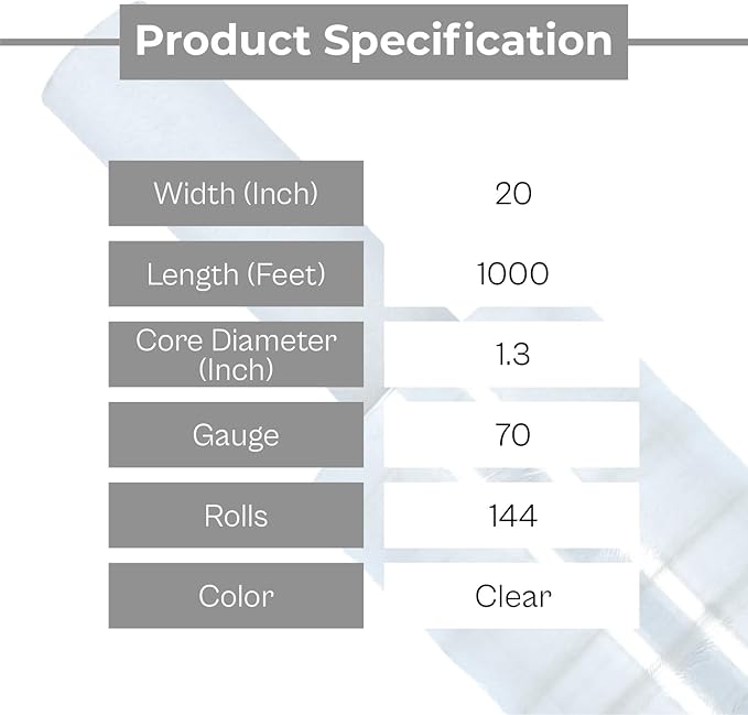 PSBM 144 Rolls 20 Inch x 1000 Feet 70 Gauge Stretch Film/Wrap with Handles, Heavy Duty Industrial Strength Clear Shrink Plastic Wrap for Moving, Packing, Shipping, Pallet Wrapping & Storage
