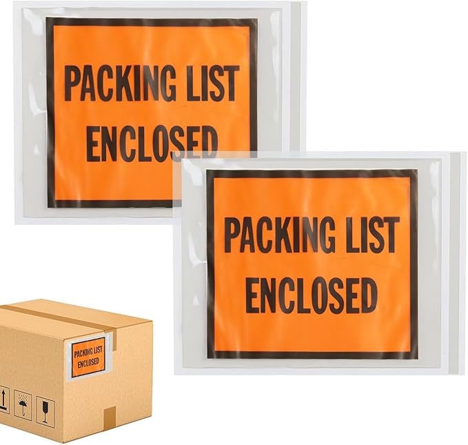 PSBM 2000 PCS 10 x 5.5 Inch Orange Full Face Packing List Enclosed Bags, Shipping Mailing Envelopes and Packing Slip Pouches for Mailing Labels, Invoices and Documents