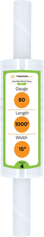 PSBM Stretch Wrap with Handles, 4 Pack, 15 Inch x 1000 Feet, 80 Gauge, Clear Plastic Cling with Extended Core Handles Built in