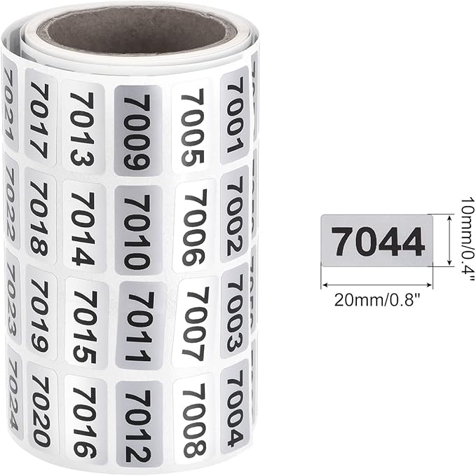 MECCANIXITY 7001 to 8000 Consecutive Number Stickers Inventory Label Black Numbers for Office Warehouse Numbering Classification