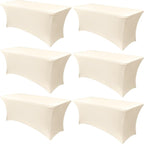 Obstal 6 Pack Stretch Spandex Table Covers for 8 Foot Tables - 8 FT Universal Rectangular Fitted Tablecloth Protector for Wedding, Banquet, Party (Cream, 96 Length x 30 Width x 30 Height Inches)