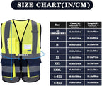 7 Pockets Hi Viz Zipper Front Working Safety Vest with Reflective Strips, Multiple Colors Available, Yellow&Navy, XXL