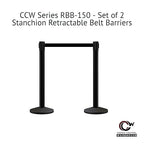 Crowd Control Warehouse CCW Series RBB-150 - Set of 2 Stanchion Retractable Belt Barriers - 16 Foot, Yellow Belt with Black Steel Post - Easy Assembly