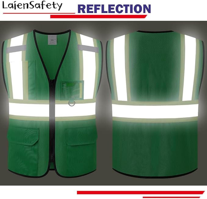 Reflective Safety Vest for Men Women with Multiple Pockets Class 2 High Visibility Mesh Vest Hi Vis Construction Work Vest,Meets ANSI/ISEA Standards(EK1-178-Green-2XL)