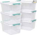 6 Packs Plastic Latch Boxes, 20 L Clear Stackable Storage Container Bin with White Lid