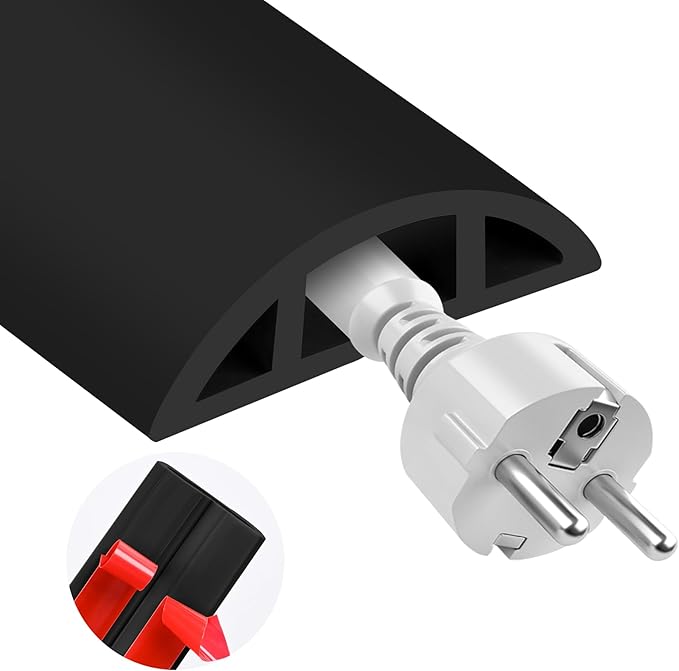 MYFAMIREA 5FT Floor Cord Cover for Wire Self Adhesive Cable Cavity Management PVC Extension Cord Hider Power Floor Wire Protector Cover Prevent Cable Trip for Office Home Outdoor (Black, 1.97'')
