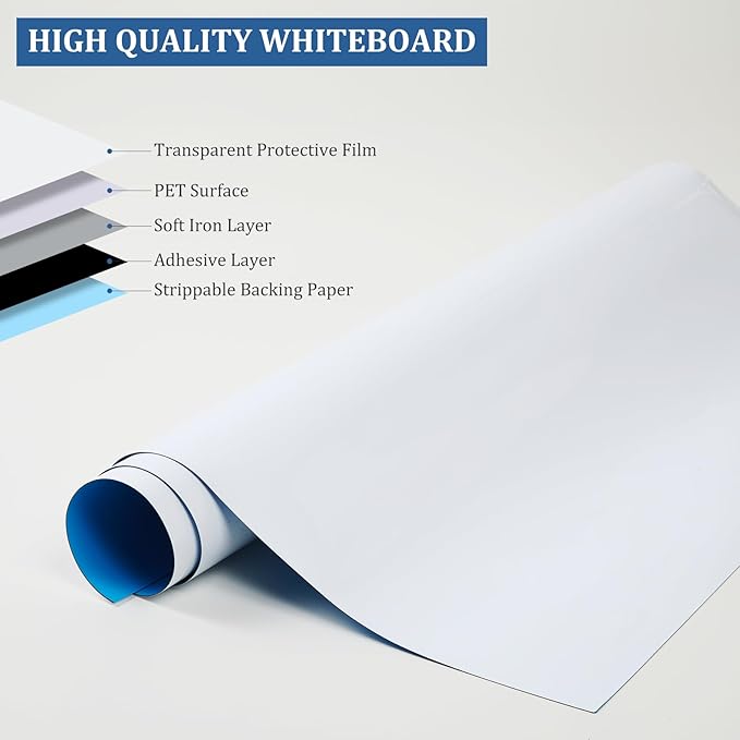 2 Pieces Whiteboard Adhesive Contact Paper, 24×18in Magnetic Whiteboard Roll, Dry Erase Board for Wall. Ideal for Schools, Offices, and Homes. Includes Markers and Dry-Erase Board.