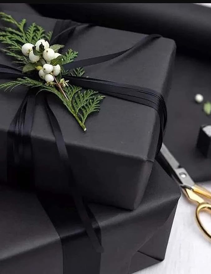 Kraft Paper Roll 12" x 98ft, Black Craft Paper 80GMS for Gift Package/Bouquet Flower Wrapping/Kids Arts Drawing/Bulletin Board/DIY/Box Moving Filler/Shipping Supplies/Table Cover, Unwaxed & Uncoated