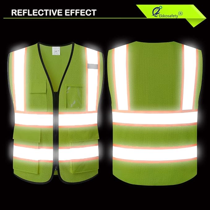 Reflective Mesh Safety Vest for Men Women with 5 Pockets and Zipper Front High Visibility Mesh Vest Hi Vis Construction Work Vest,Meets ANSI/ISEA Standards(EK175-Yellow-M)