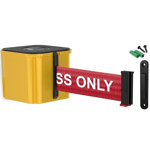 WM412 Retractable Belt Wall Mounted Yellow Crowd Control Barrier and Receiving End, 25' Authorized Access Only Belt