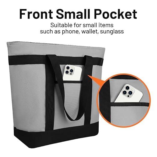 Insulated Reusable Tote Bag for Grocery Shopping for Women/Men, Pizza/Food Delivery Bag to Keep Food Cold/Hot for Professional Catering, Cooler bags for Travel/Beach/Picnic, Grey, 3-Pack