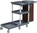 Commercial Janitorial Cart, 3-Shelf Housekeeping Cleaning Cart with Wheels, Cover, Shelves, and Oxford Bag, Traditional Janitorial Cart for School Hotel Apartment