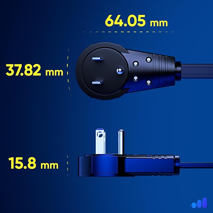 Maximm Cable 1 Ft 360° Rotating Flat Plug Extension Cord/Wire, 16 AWG Multi 3 Outlet Extension Wire, 3 Prong Grounded Wire - Black - UL Certified