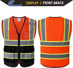 Reflective Mesh Safety Vest for Men Women with 5 Pockets and Zipper Front High Visibility Mesh Vest Hi Vis Construction Work Vest,Meets ANSI/ISEA Standards(EK175-Orangeblack-XL)