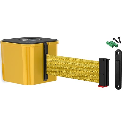 WM412 Retractable Belt Wall Mounted Yellow Crowd Control Barrier and Receiving End, 25' Yellow Belt