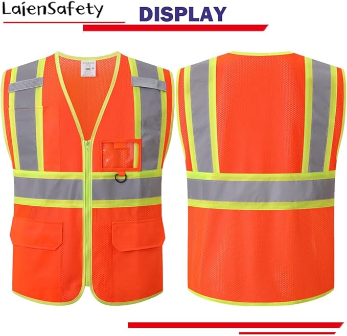 Hi Vis Safety Vest for Men Women Reflective with Multiple Pockets Class 2 Mesh High Visibility Construction Work Vest,Meets ANSI/ISEA Standards(EK1-178-Orange-S)