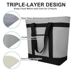 Insulated Reusable Tote Bag for Grocery Shopping for Women/Men, Pizza/Food Delivery Bag to Keep Food Cold/Hot for Professional Catering, Cooler bags for Travel/Beach/Picnic, Grey, 3-Pack