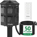 Outdoor Remote Control Power Strip, 50FT Extension Cord Waterproof, Independent Control Outlets, 6 Grounded Outlets for Outdoor Decorations, 14 AWG, 15A/1875W, ETL Listed (50 FT)