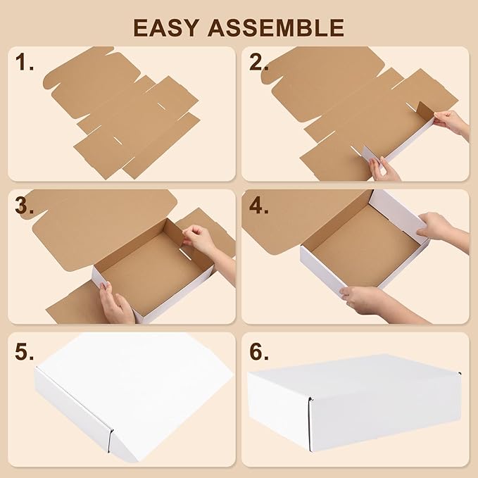 12x9x3 Inches Shipping Boxes Set of 25, White Corrugated Cardboard Box, Mailer Boxes for Small Business