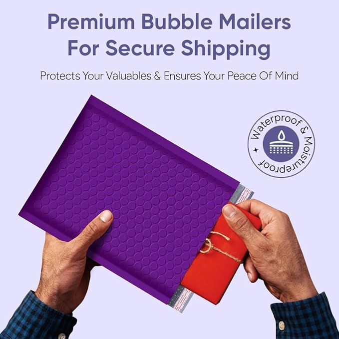 Purple 12.5x19.5 Inch Large Poly Bubble Mailers #6 | Padded Envelopes with Self Seal | Air Lined Cushioned Bubble Mailer | Usable Size 12.5x15 | 50 Pack Bulk | Lightweight shipping Bags