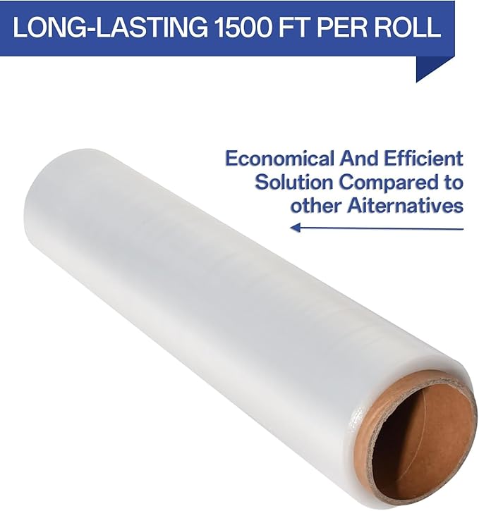 Stretch Film 18 Inch x 1500FT, Shrink Wrap Roll 80 Gauge, 800% Industrial Plastic Wrap for Moving, Heavy Duty Pallet Wrap for Packing, Shipping, Furniture & Luggage (4 Roll Clear)