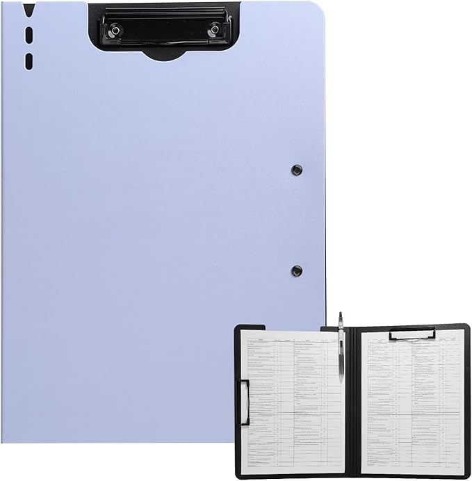 Clipboard Folder, A4 Foldable Clipboard with Horizontal and Vertical Double Metal Clips, 360 Degree Foldable Binder Clipboards with Pen Holder, File Cover Work Folder Clipboards, Purple