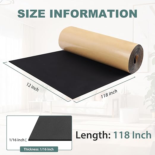 FONUNO Foam Padding Sheets with Adhesive Foam Insulation Neoprene Sheets Closed Cell Insulation Neoprene Rubber Roll for Gaskets Liner Crafts DIY Projects, Black, 12" Wide x 118" Long x 1/16" Thick