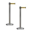 CCW Series RBB-100 - Set of 2 Stanchion Retractable Belt Barriers (9 Foot Belt, Yellow with"Out of Service" Black Letters Belt with Satin Stainless Steel Post)
