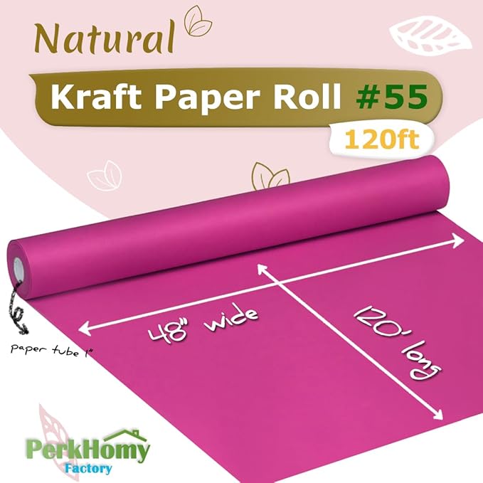 PerkHomy 48" x 1,440" (120') Rose Red Kraft Paper Roll for Craft Bulletin Board Paper Art Table Covering Crafting Gift Wrapping Bouquet Packing Parcel 80GSM 55LB (Rose Red, 48" x 120')