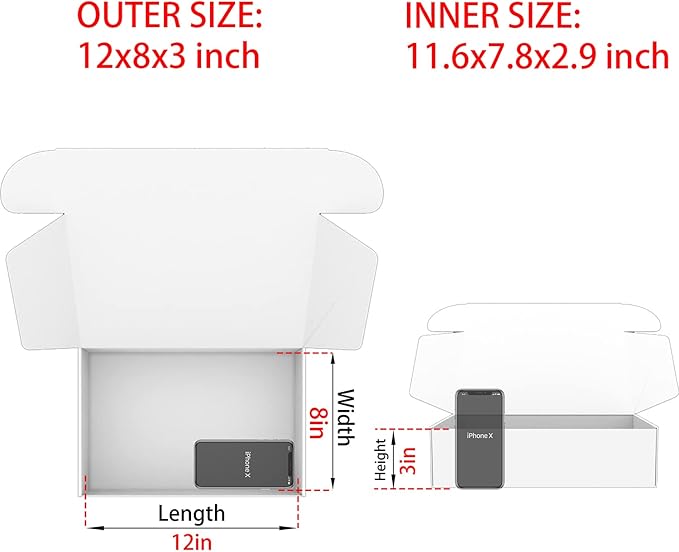 White Shipping Boxes for Small Business Pack of 20-12x8x3 inches Cardboard Corrugated Mailer Boxes for Shipping Packaging Craft Gifts Giving Products