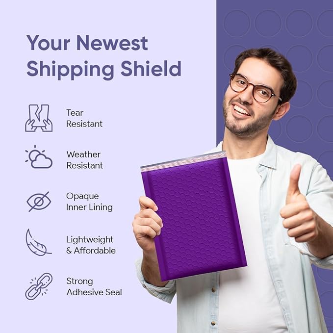Purple 12.5x19.5 Inch Large Poly Bubble Mailers #6 | Padded Envelopes with Self Seal | Air Lined Cushioned Bubble Mailer | Usable Size 12.5x15 | 50 Pack Bulk | Lightweight shipping Bags