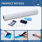 Whiteboard Adhesive Contact Paper, 48×36" in Magnetic Whiteboard Roll, Dry Erase Board for Wall. Ideal for Schools, Offices, and Homes. Includes Markers and Dry-Erase Board.